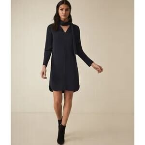 Reiss Mirela Neck Tie Knee Length Long Sleeve Dress Navy Blue Women's Size XS